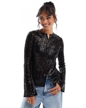 Pretty Lavish Sequin Lace Cardigan - Black