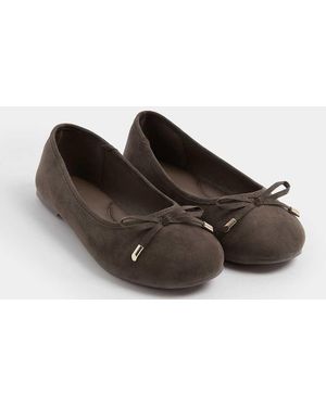 Yours Clothing Faux Suede Ballerina Court Shoes - Brown
