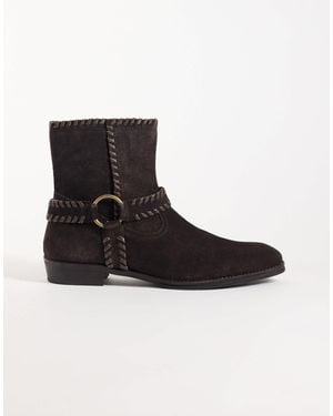 ASOS Zip Up Boots With Cuban Heel And Leather Detailing - Black