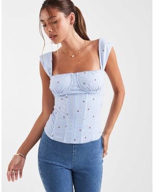 WeWoreWhat Ruched Cup Corset Top - Blue