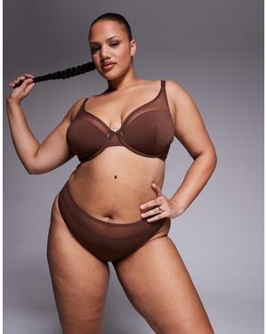 ASOS Asos design curve - ella - string échancré à taille haute en microfibre avec détail en tulle - chocolat - Marron