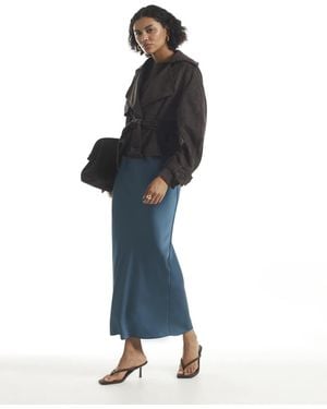 River Island Satin Bias Maxi Skirt - Blue