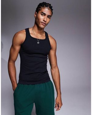 4505 Square Neck Slim Fit Seamless Rib Training Vest - Blue