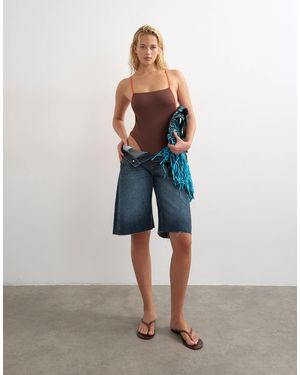 TOPSHOP Ibiza Square Neck Cross Back Swimsuit - Blue