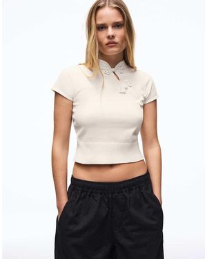 Bershka Clasp Knit Jumper - White