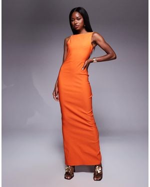 Vesper Bengaline High Neck Open Back Maxi Dress - Orange