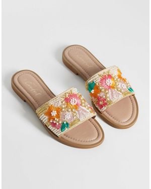 New Look – flache, bunte sandalen mit blumenstickerei - Mehrfarbig