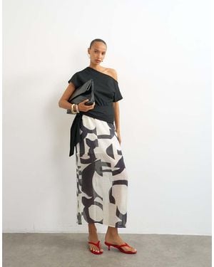TOPSHOP Gonna Midi Trasparente A Colonna Con Stampa Monocromatica - Bianco