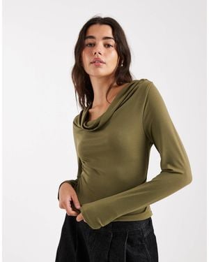 ASOS Long Sleeve Cowl Neck Top Co-Ord With Twist Detail - Green