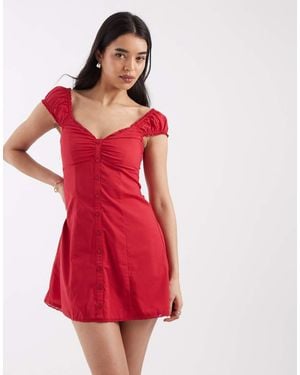 Hollister Cap Sleeve Button-through Mini Dress - Red