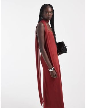 ASOS Slip Midi Dress With Scarf - Red