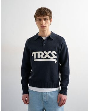 TOPMAN Classic Fit Knitted Rugby Polo With Applique Text - Blue