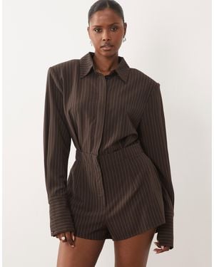 Noughts & Kisses Shoulder Pad Tailored Deep Cuff Romper - Brown
