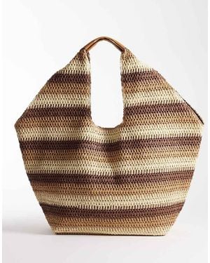 South Beach Oversized Gestreepte Schoudertas - Naturel