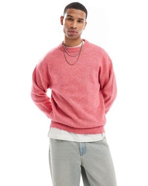 Jack & Jones Oversized Fluffy Crew Neck Sweater - Red