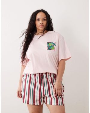 ASOS Asos Design Curve Oversized Tee And Short Pajama Set With Farmers Market Graphic - Red