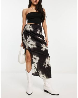 Urban Revivo Printed Satin Slip Midi Skirt - White