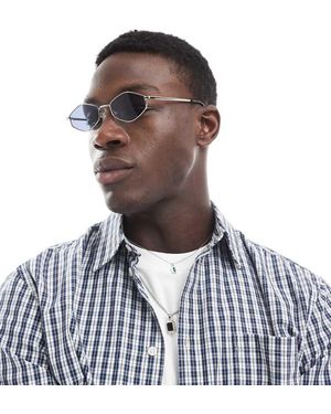 ASOS Gafas De Sol Plateadas Hexagonales De Metal Con Lentes Ahumadas De - Azul