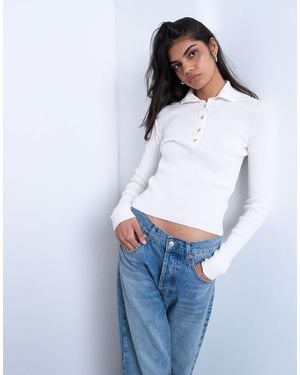 TOPSHOP Knitted Rib Collar Polo - White