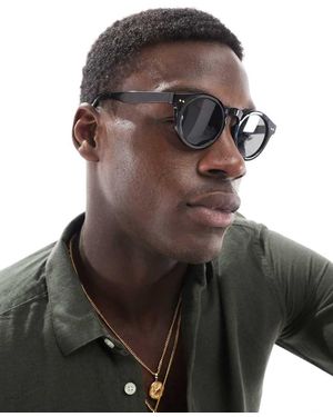 ASOS Occhiali Da Sole Rotondi Con Montatura Nera E Lenti Sfumate - Marrone