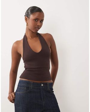 Gina Tricot Double Lined Halterneck Top - Brown