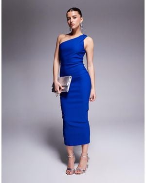 Vesper Bengaline One Shoulder Strap Bodycon Midaxi Dress - Blue