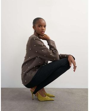 TOPSHOP Maglione Lavorato A Maglia Con Borchie Metalliche E Spalline Imbottite Marrone