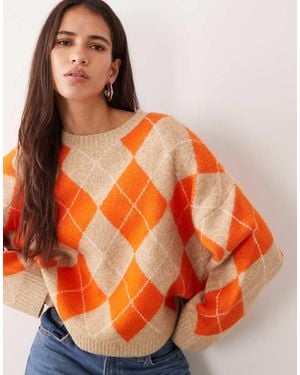 ASOS Argyle Crew Neck Jumper - Orange