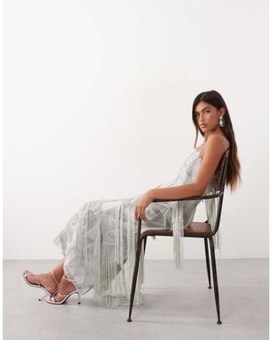 ARRANGE Geo Fringe Cami Column Maxi Dress - White