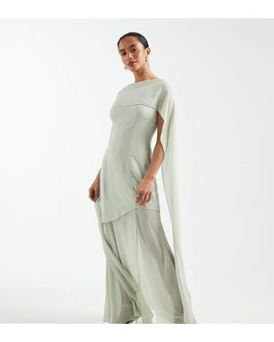 TFNC London Bridesmaid Chiffon Sheer Skirt Scarf Detail Maxi Dress - Green