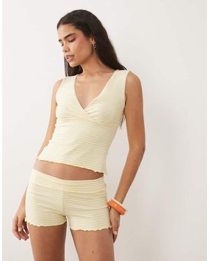 Miss Selfridge Minishort De Conjunto Con Cintura Doblada Y Rayas Color Mantequilla-Amarillo - Neutro