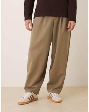 ASOS Tailored Pleated Wide Barrel Leg Trousers - Natural