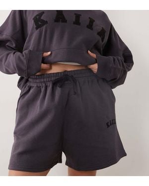 Kaiia Plus Cotton Rich Embroidered Logo Sweat Shorts Co-Ord - Purple