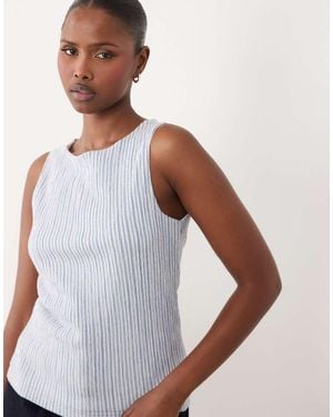 Jdy Top A Rayas Azules Con Cuello Barco - Blanco