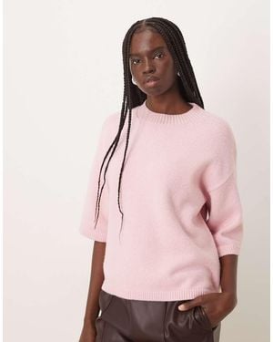 Mango Gebreide Top Met Korte Mouwen - Roze
