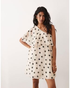 Jdy One Shoulder Mini Dress With Ruffles - Natural