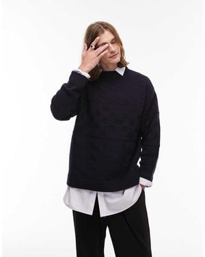 TOPMAN Mixed Pattern Crew Jumper - Black