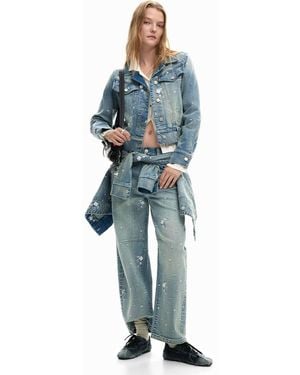 Desigual – bestickte trucker-jacke - Blau