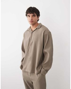ASOS Co-Ord Oversized Revere Plisse Shirt - Brown