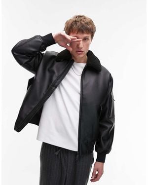 Calvin Klein Faux Leather Aviator Jacket - Black