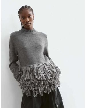 ARRANGE Knitted Jumper With Fringe Hem - Grey