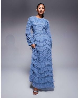 Beauut Maryisa Long Sleeve Ruffle Maxi Dress - Blue