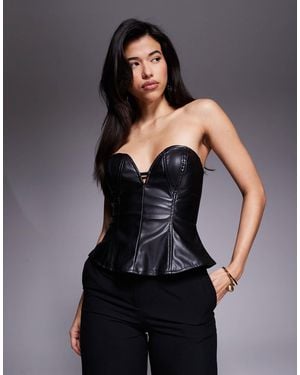AFRM Leather Look Sweetheart Neck Peplum Corset - Black