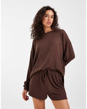 Loungeable Gemêleerde Superzachte Gebreide Trui Met Ronde Hals En Short - Bruin