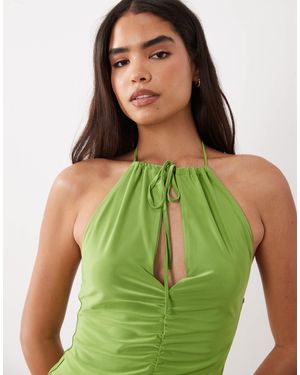 ASOS Slinky Key Hole Ruched Halter Top - Green