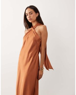 Ralph Lauren Vestido Largo Tostado Con Cuello Halter-Rojo - Naranja