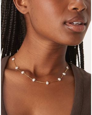 ASOS Waterproof Stainless Steel Necklace With Pearl Dot-dash Chain - Brown