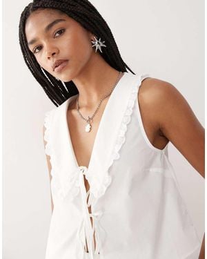 Collusion Tie Front Top With Collar Detail - Natural