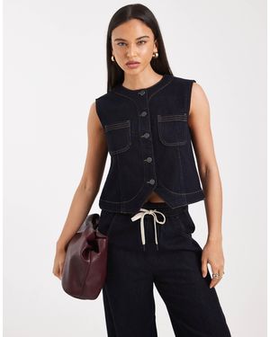 Object Premium Denim Sleeveless Button Front Top Co-ord - Blue