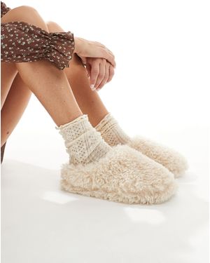 Loungeable Cosy Borg Mule Slippers - White